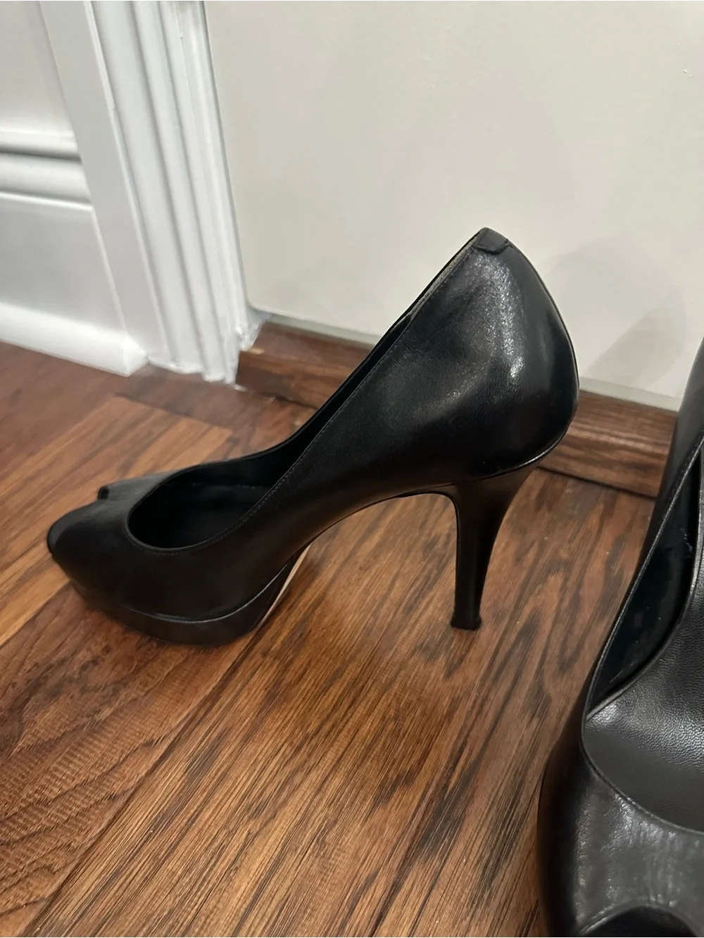 Cole Haan Black Leather Peep-Toe Heels x Nike Air Size 8